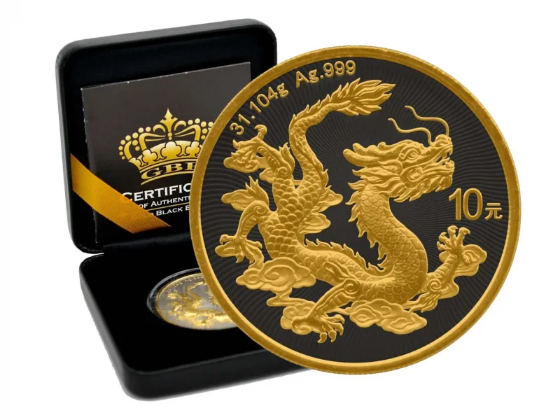 1 OZ Silber China Drache 2025 Gold Black Empire Edition